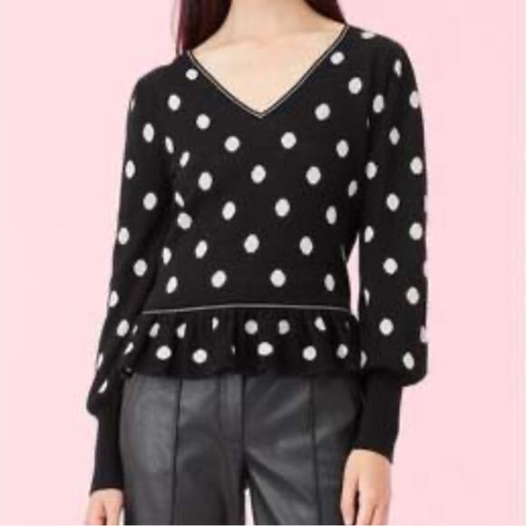 Rebecca Taylor Wool Black and White Polka Dot Peplum Sweater - Picture 1 of 11